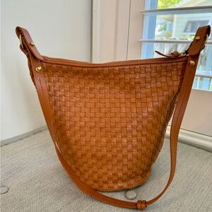 Clare V. Petite Jeanne Bucket Tote in Natural Woven Checker - *Like New*